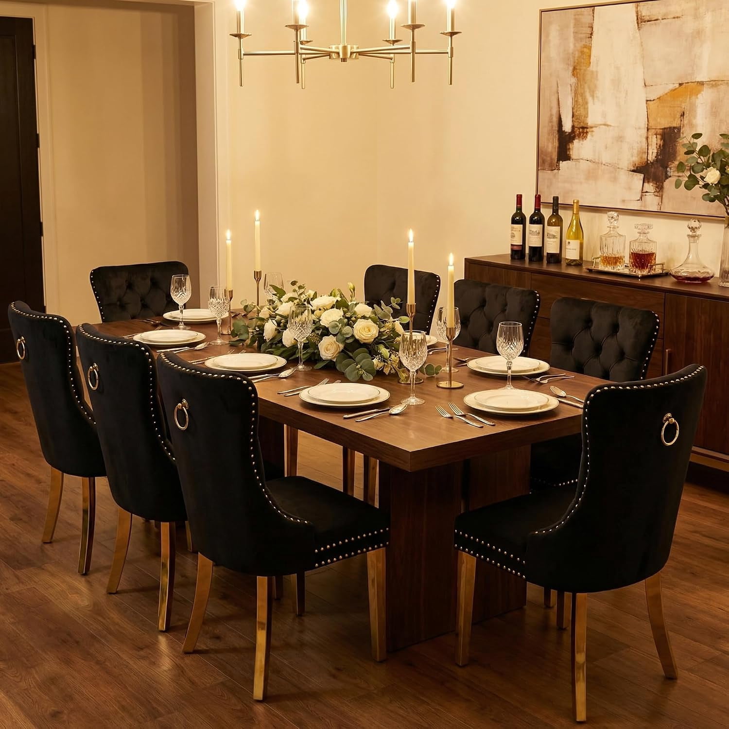 Collection Tufted Velvet Dining Chair, Nailhead Trim, Solid Wood Legs, Set of 2