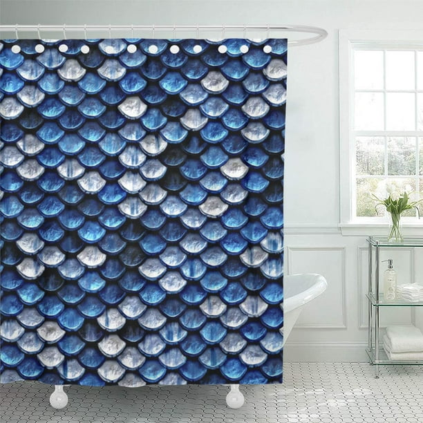 Cynlon Silver Dragon Cobalt Blue Fish, Cobalt Blue Shower Curtains