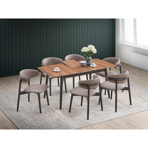 Newboti Lanae Natural & Black Finish Dining Table (Extension Bufferfly Leaf) 935237905187448