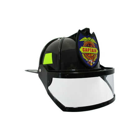 Adult Child Fire Chief Firefighter Fireman Black Helmet with Visor