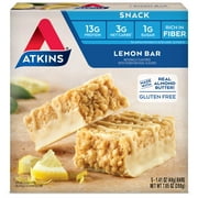 Atkins Lemon Flavored Snack Bar, High Protein Bar, Low Sugar and Low Carb, Keto Friendly Snack, High in Fiber, Gluten Free, Made with Real Almond Butter, 5 Count