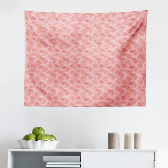 Floral Vintage Tapestry, High Detailed of Peonies and Leaves, Fabric Wall Hanging Decor for Bedroom Living Room Dorm, 2 Sizes, Dried Rose Champagne, by Ambesonne