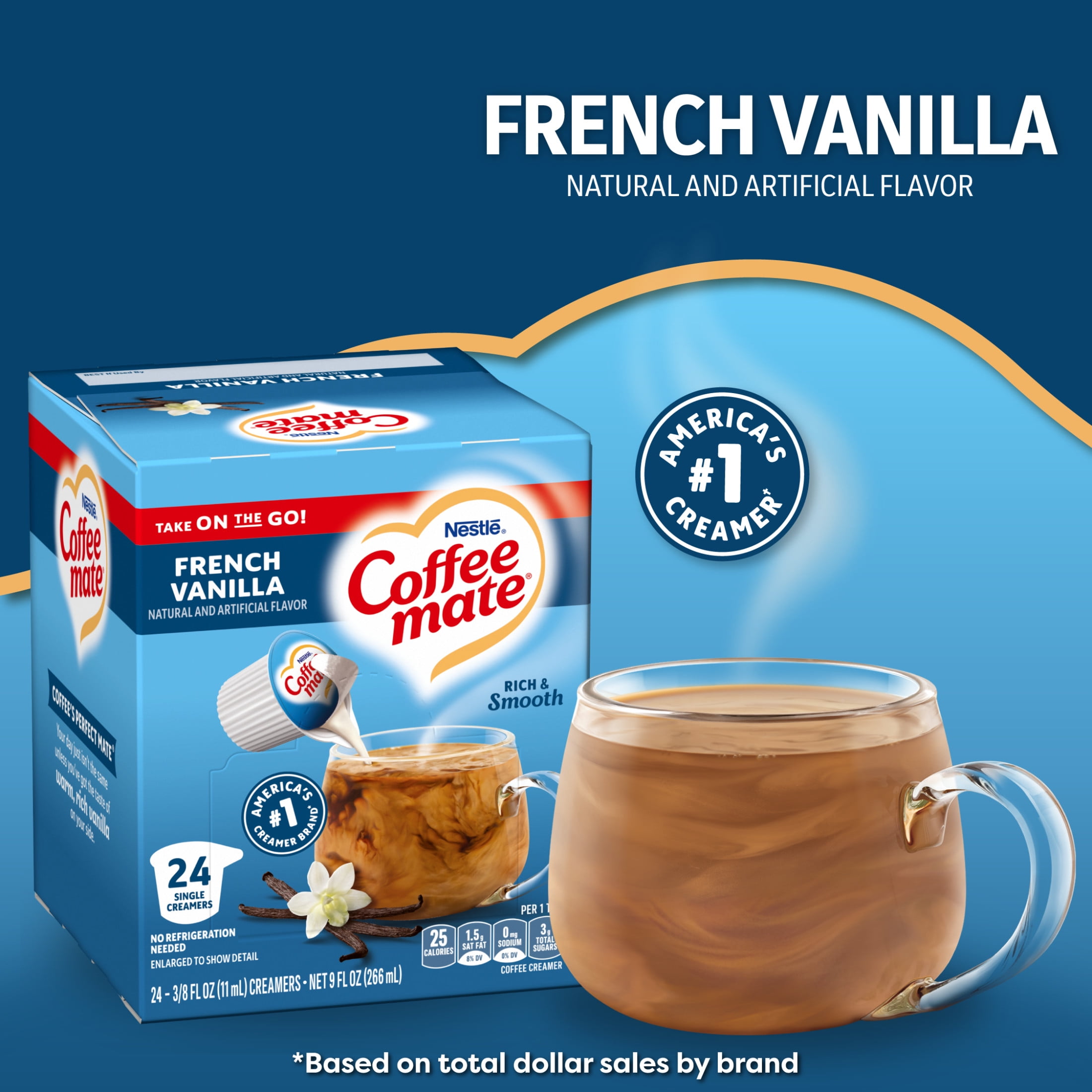 (4 pack) Coffee mate French Vanilla Liquid Coffee Creamer Singles, 9 fl oz, 24 Count