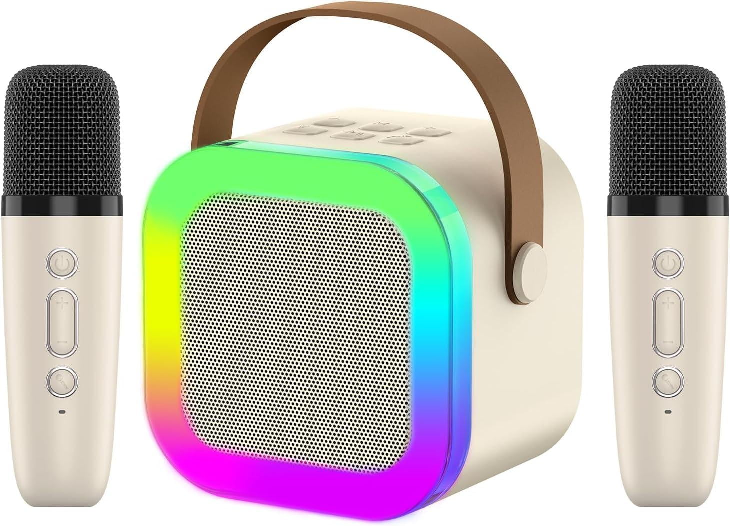 Mini Karaoke Machine for Kids, Colorful LED Portable Bluetooth Speaker with 2 Wireless Mics,4-12 Years Old Kids Christmas Birthday Gift
