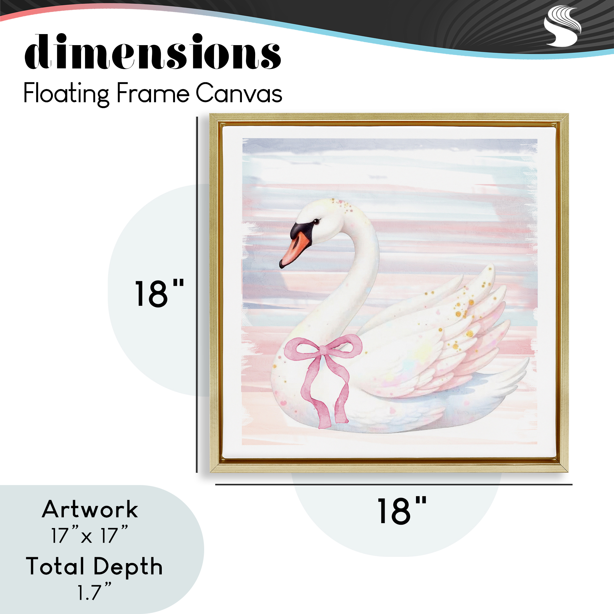 Pastel Swan with Ribbon Gold Framed Floater Canvas Wall Art, design by Kim Allen
