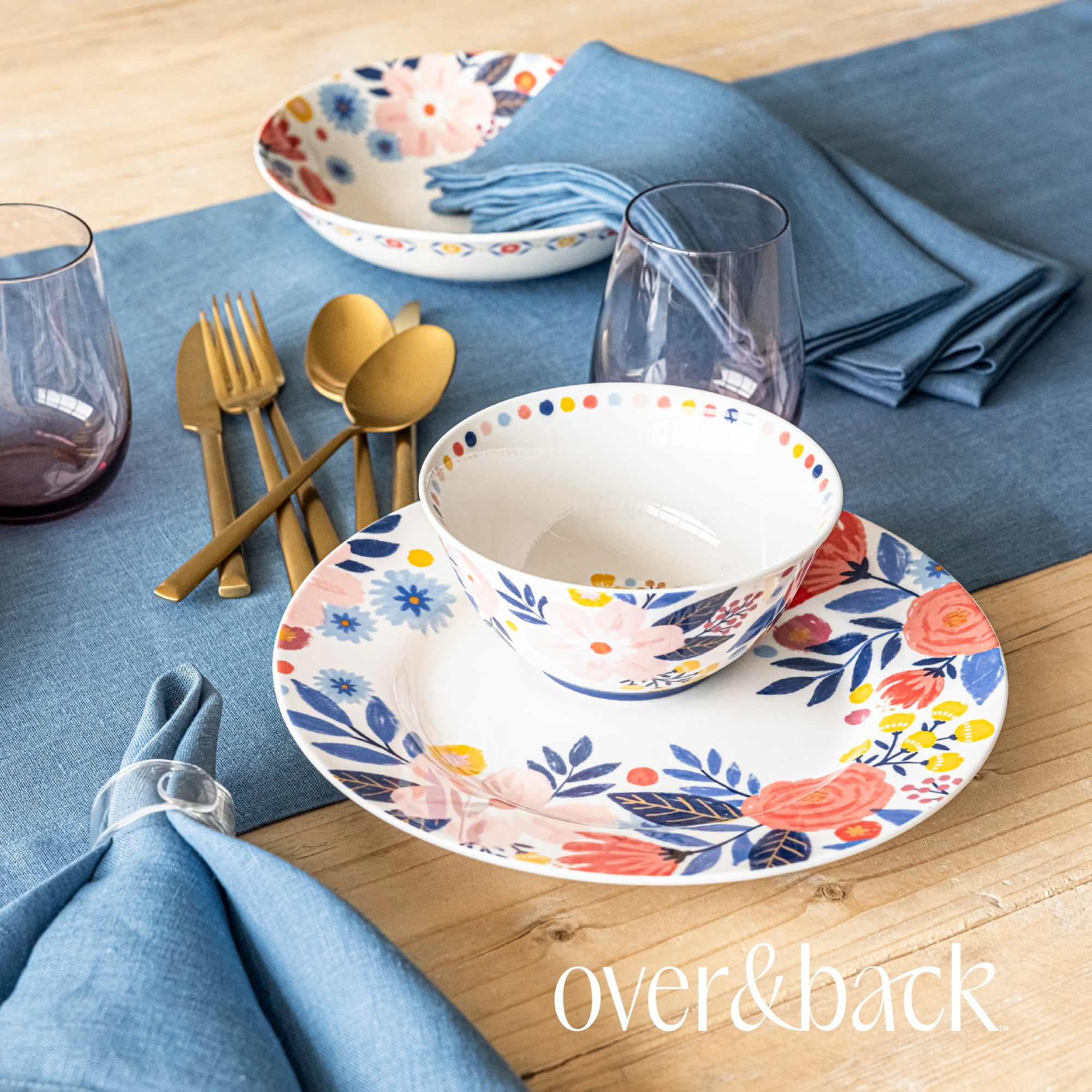 over&back 18x90 Washed 100% Linen Table Runner - Washable Table Runners for a Custom Home Decor Tablescape - Perfect for Coffee Table, Dinner Table, Living Room, and More - Blue
