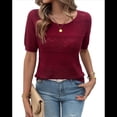 thumbnail image 1 of Suéter de Corta para Mujer, Blusa Informal de Cuello Redondo de Punto Acanalado con Ojales, -Verano 2025. Vino Tinto XL, 1 of 10