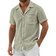 thumbnail image 2 of LTTVQM Button Down Shirts for Men Casual Short Sleeve Shirt Textured Linen Summer Beach Tops with Pocket Light Green M, 2 of 7