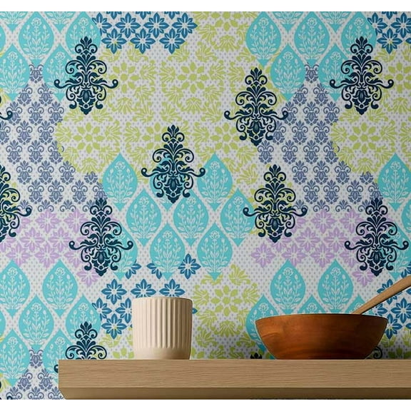 S4sassy Self Adhesive Wallpaper, Floral Pattern Wallpaper, Multi Removable DIY Tile Pattern Wall Covering, Textured Peel and Stick Contact Paper for Entryway Walls, Kitchen Backsplash (25"x120")