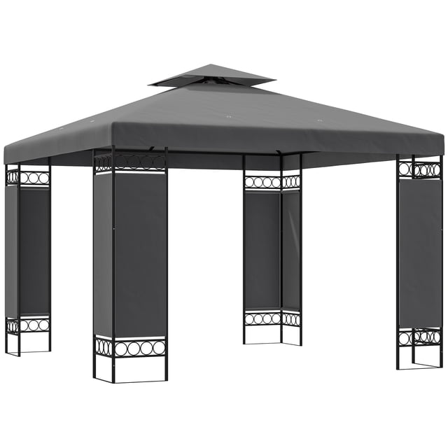 Outsunny Pavillon à Auvent 10 x 10 Pi, Pavillon Extérieur à Double Toit, Gris Foncé