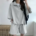 thumbnail image 6 of DDAPJ pyju Womens 2 Piece Outfits Summer Casual Half Zip Top and Shorts Lounge Matching Set Loose Comfy Loungewear Pajama Sets Gray L, 6 of 6