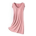 thumbnail image 3 of Wdfiry Women V Neck Pajama Dress Solid Color Sleeveless Tank Nightgowns Soft Modal Sleepshirt Casual Homewear Nightdress With Chest Cushion, 3 of 5