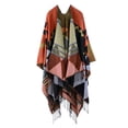 thumbnail image 1 of Las mujeres de punto mantón del poncho de imitación de la cachemira El modelo geométrico de la borla, 1 of 7