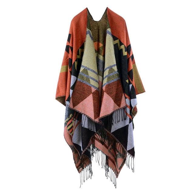 Las mujeres de punto mantón del poncho de imitación de la cachemira El modelo geométrico de la borla