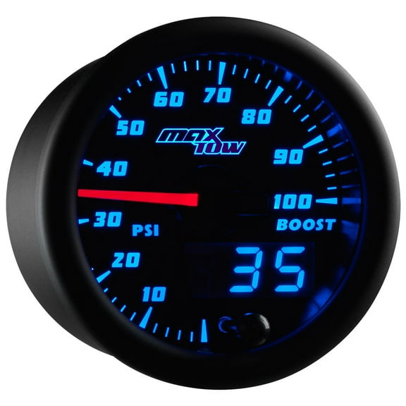 MaxTow | Black & Blue Double Vision Series 100 PSI Boost Gauge for Trucks