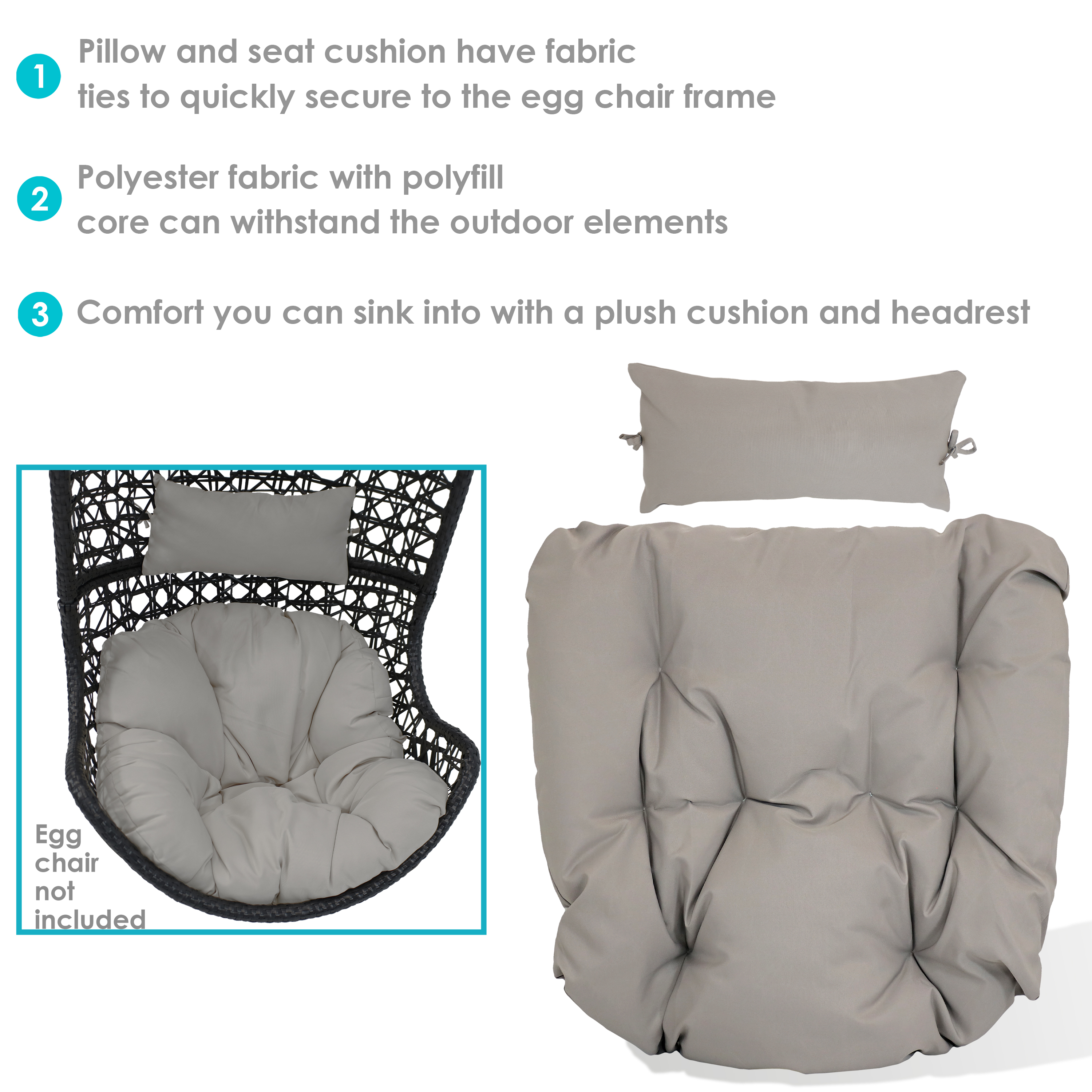 Sunnydaze Replacement Seat Cushion and Headrest Pillow for Caroline Egg Chair - Gray - image 4 of 7
