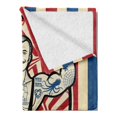 thumbnail image 2 of Circus Soft Flannel Fleece Throw Blanket, Nostalgic the Strong Man Tattoos and Muscles Star Fun Art Print, Cozy Plush for Indoor and Outdoor Use, 70" x 90", Beige Red Blue, by Ambesonne, 2 of 5