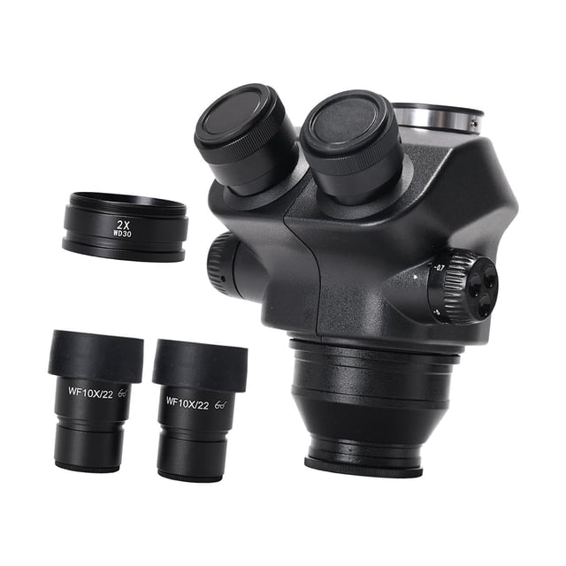 Microscopio Triocular con aumento óptico de Metal 7-50x, portátil para observación, retrabajo, soldadura, pruebas industriales, escuela en casa con 2 objetivos