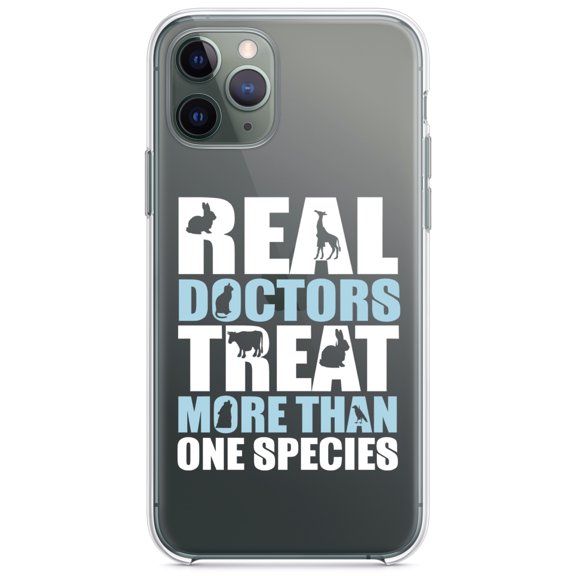 DistinctInk Clear Shockproof Hybrid Case for iPhone 13 PRO (6.1" Screen) - TPU Bumper Acrylic Back Tempered Glass Screen Protector - Real Doctors Treat More Than One Species