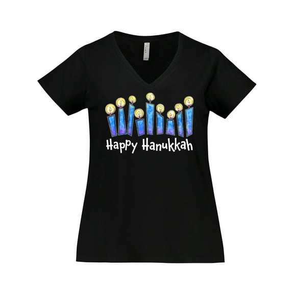 Inktastic Happy Hanukkah with Lit Candles Women's Plus Size V-Neck T-Shirt