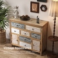 thumbnail image 6 of 39.3" Vintage Tall Storage Cabinet, Rustic Multicolor Carved Wood Cabinet with 7 Drawers & 2 Doors, Farmhouse Accent Furniture for Living Room, Dining Room, Hallway, 6 of 7