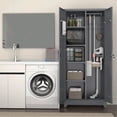 thumbnail image 5 of Metal Storage Cabinet, 65" Tall Garage Storage Cabinet with Lockable Doors, Utility Broom Closet for Mop Storage, Steel Tool Cabinet with Shelves for Laundry Room & Home Office, White/Grey, 5 of 6