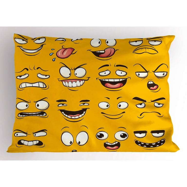 Emoji Pillow Sham Cartoon Like Smiley Faces of Mosters Happy Sad Angry  Furious Moods Expressions Print, Decorative Standard King Size Printed  Pillowcase, 36 X 20 Inches, Multicolor, by Ambesonne 