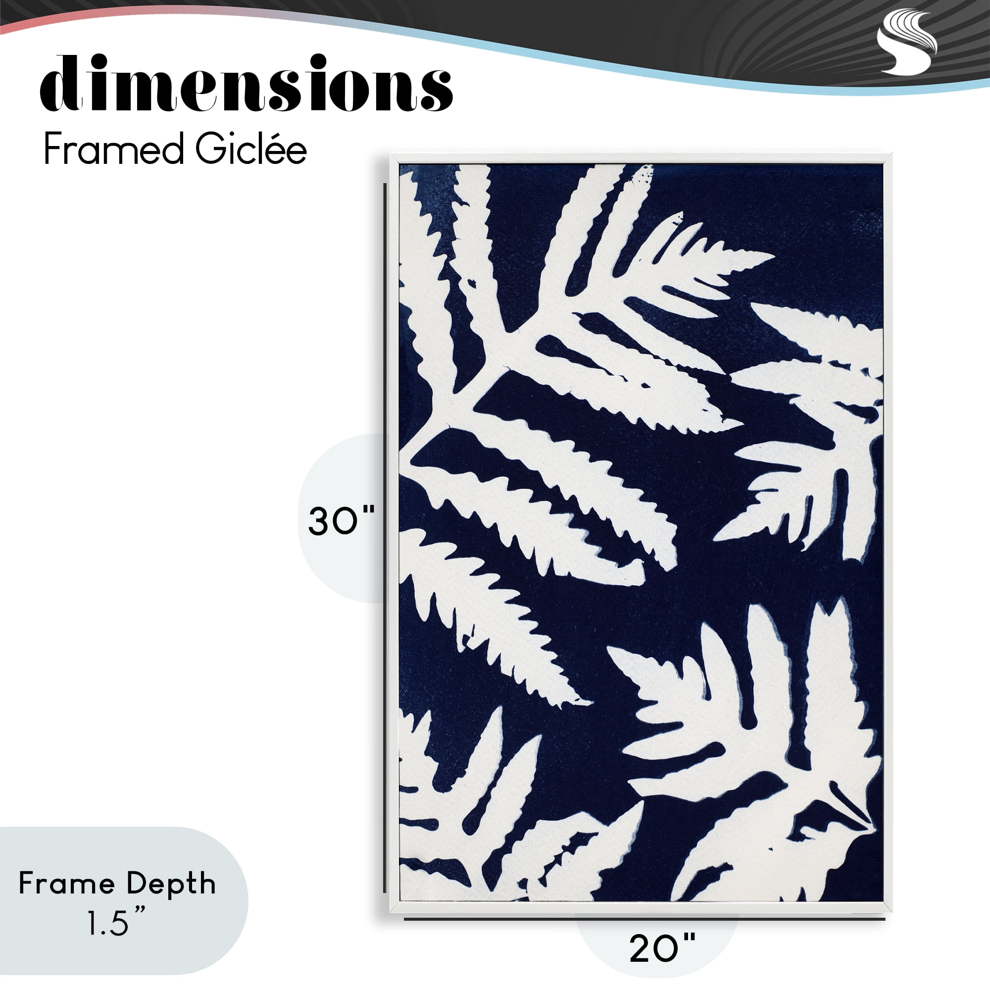 Stupell Industries White Ferns on Indigo White Framed Giclee Art, design by Lynn Byrd