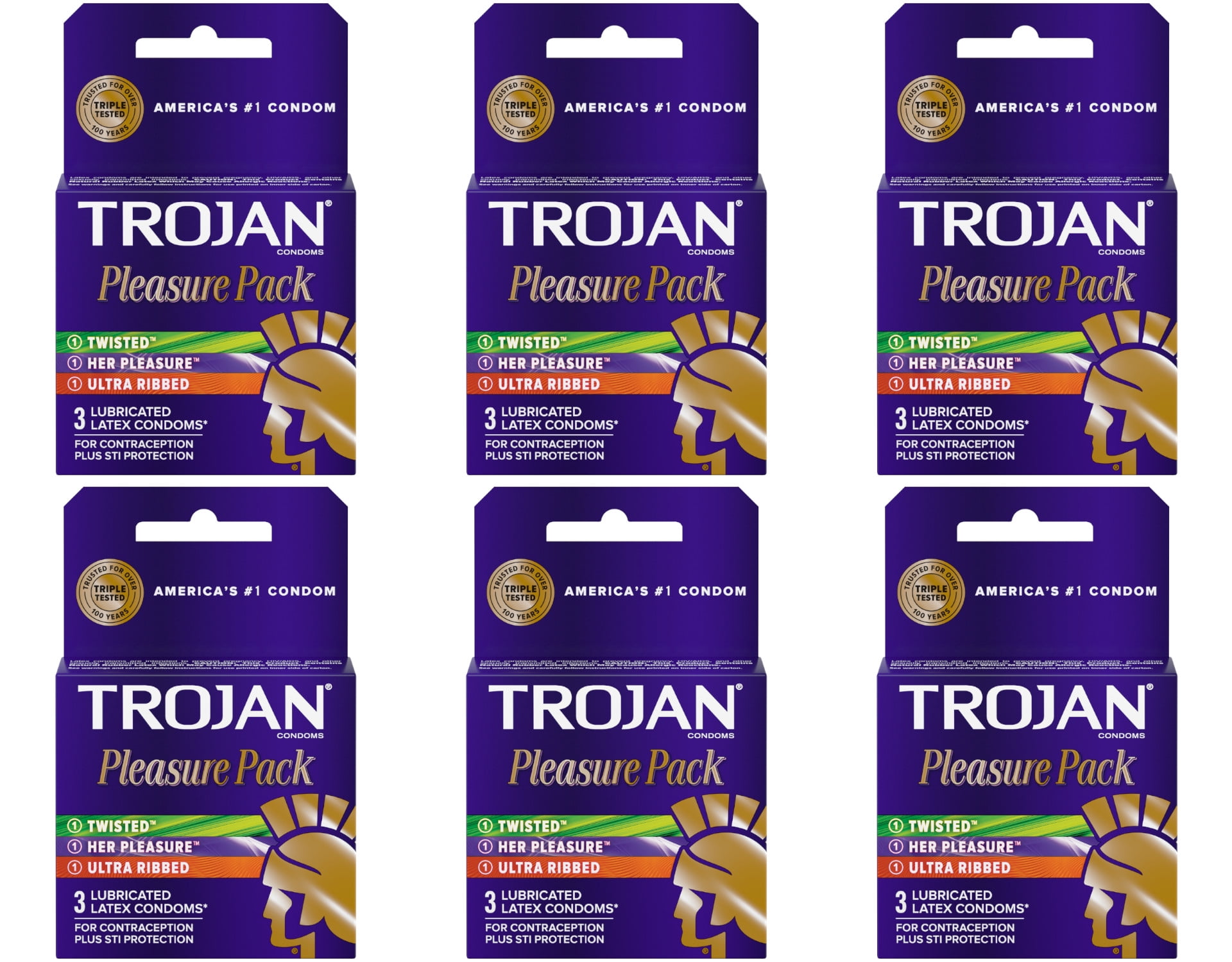 Trojan Pleasure Variety Pack Lubricated Condoms 3 Count (Pack of 6