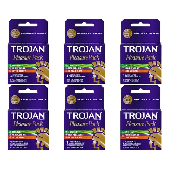 Trojan Pleasure Pack Lubricated Premium Latex Condom - 3 Ea, 6 Pack