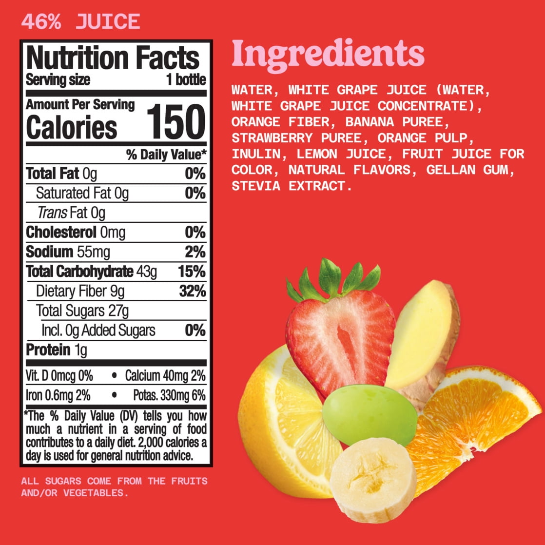 Naked Fiber Smoothie Strawberry Lemon Ginger, 15.2 fl oz Bottle
