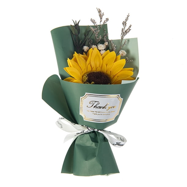 Mini ramo de rosas falsas de girasol, pétalos de flores de jabón hechos a mano, decoración floral artificial, regalo romántico de aniversario, cumpleaños para mujeres, esposas y madres.