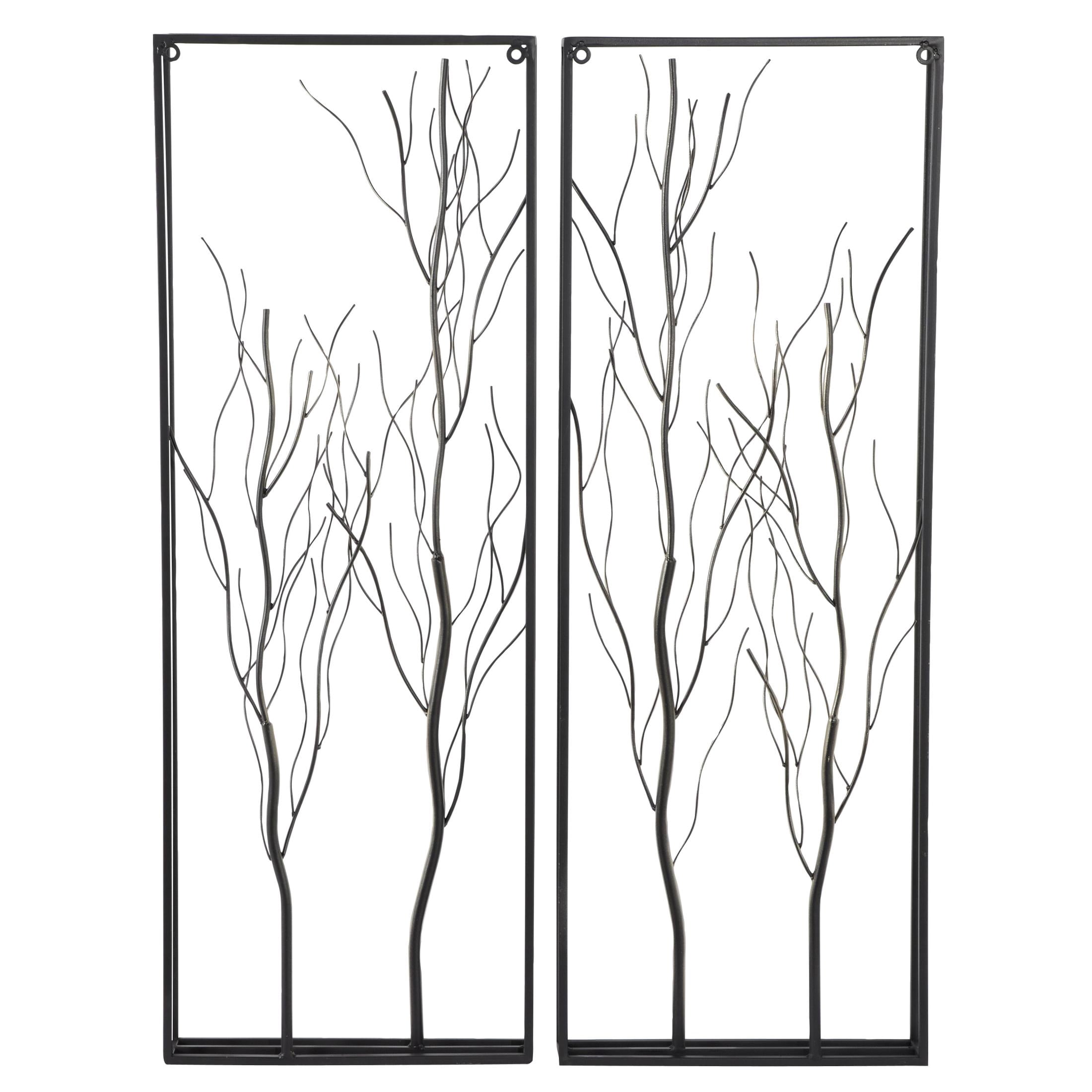 DecMode Gold Metal Branch Tree Wall Decor with Black Frame (2 Count)