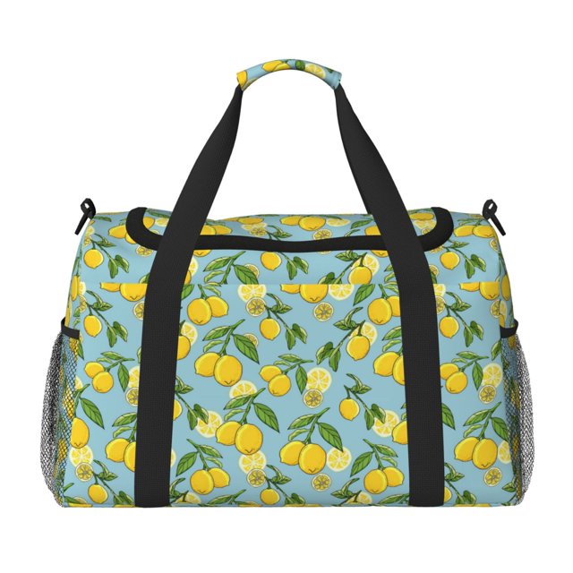 Fotbe Lemon (3) Bolsa de Viaje con Estampado, Bolsa de Fin de Semana para Mujer con Compartimento para Zapatos, Bolsa de Gimnasio con Bolsillo Húmedo