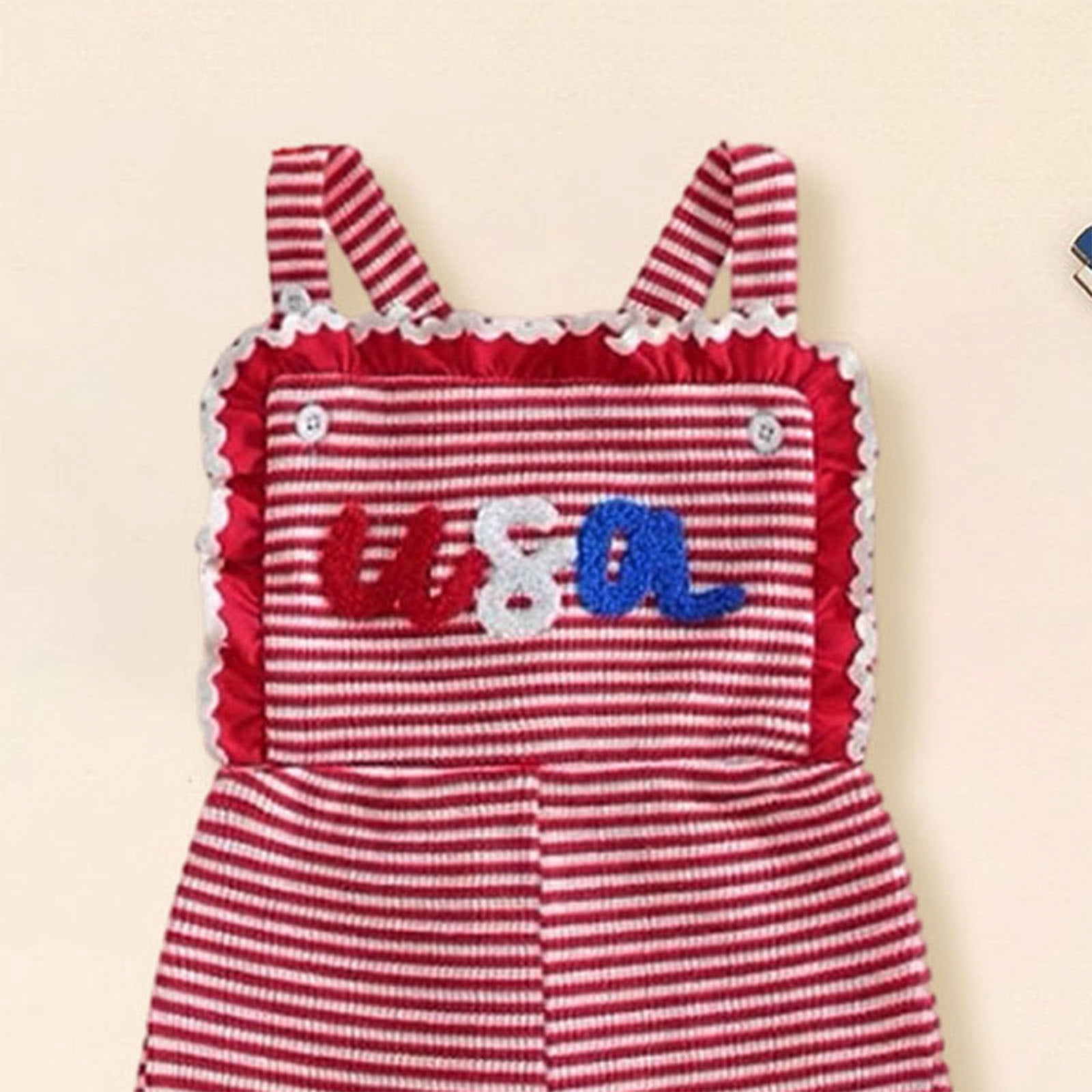 Faraee Toddler Baby 4th of July Girl Clothes Cute Sleeveless Romper Stripeds Spaghetti Strap Jumpsuit Summer Bell Bottom Outfit 6 12 18 24 Months 2T 3T 4T 5T Red