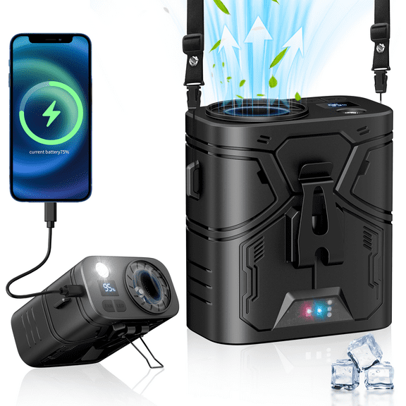 Portable Waist Fan,Clip on Shirt Fan 10000mAh Rechargeable,With 5 Speeds & Wearable Belt Personal Cooling Fan for Camping Fishing Outdoor Working