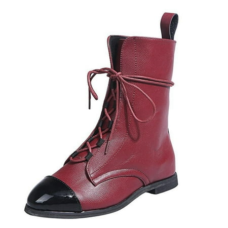 

Womens Pointed Toe Ankle Boots Casual Lacing Up Fashion Oxfords Full Grain Leather Motrocycle Punk Short Boot