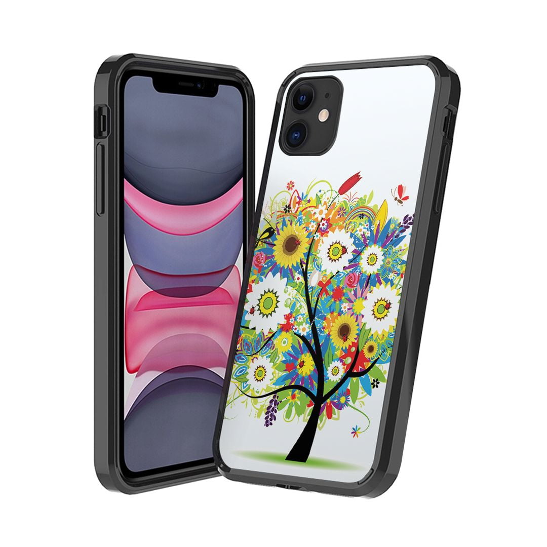 Capsule Case Compatible with iPhone 11 [Cute Fusion Gel Hybrid Design Anti Scratch Slim Thin Fit Soft Grip Black Case Protective Cover] for iPhone 11 6.1 Inch Display (Vibrant Tree)