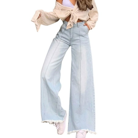 

Gwiyeopda Womens Loose Boyfriends Jeans High Waist Baggy Denim Pants Wide Leg Jeans