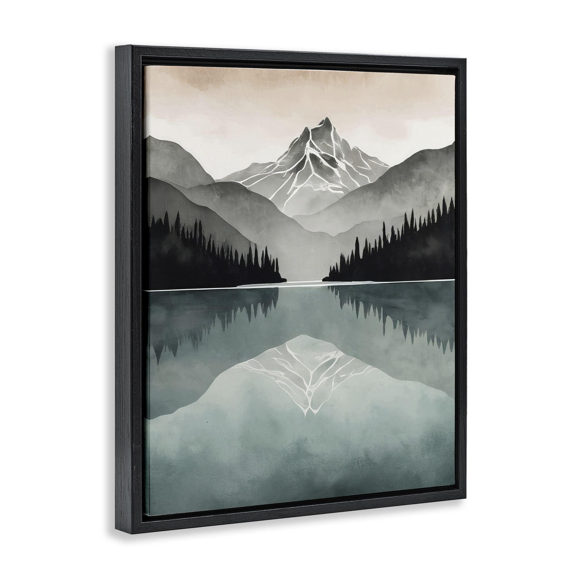 Stupell Industries Mountain Reflecting over Lake Landscape Painting Black Floater Framed Art Print Wall Art, 17 x 21