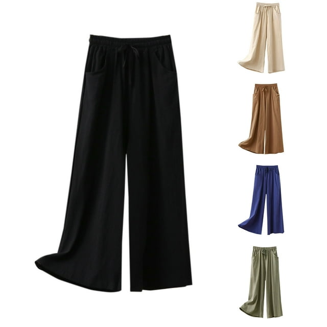 Sentmoon Lightweight Pants for Summer Women Solid Color High Waist Stretch Pants for Women Plus Size Loose Fit Straight Leg Womens Linen Pants Beach Essentials for Working Out and Gym