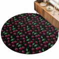 thumbnail image 2 of Round Rugs 4Ft, Red Cherry Round Area Rug Washable Indoor Throw Carpet, Green Botanical Leaves Classic Soft Non Slip Circle Rug for Kitchen Nursery Room Home Decor Aesthetic, 2 of 8