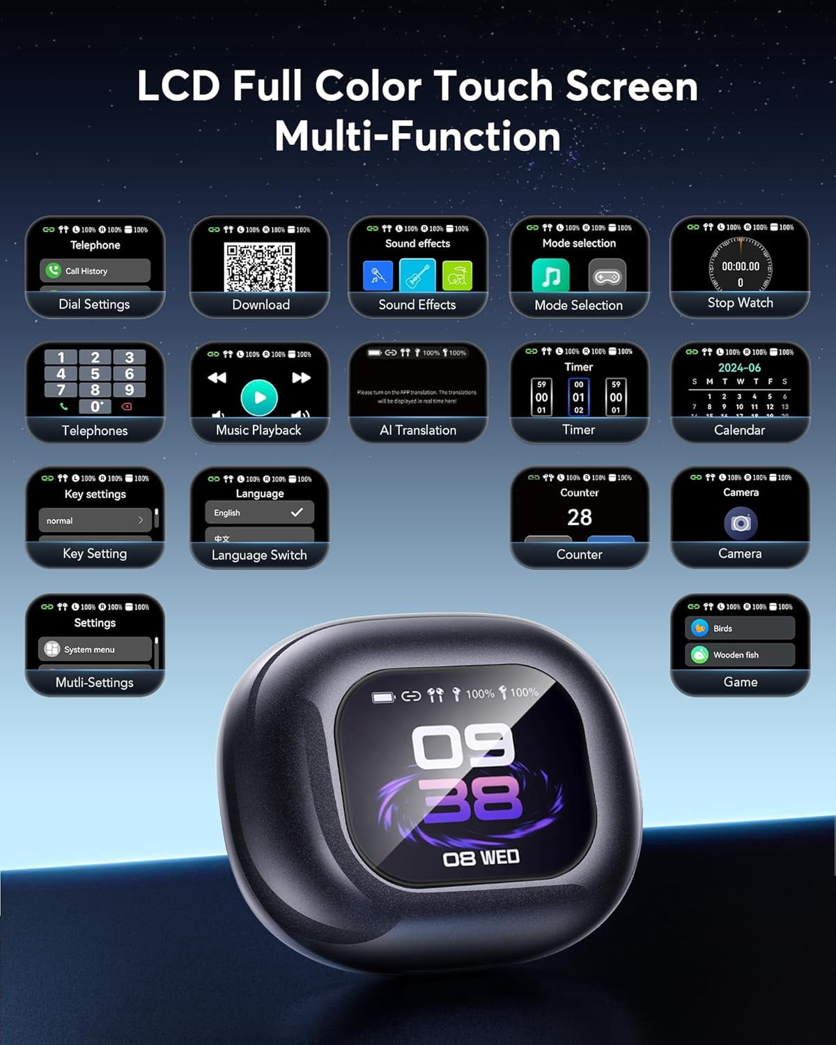 Flaiao AI Translator Earbuds - 144-Language Real-Time Translation | Bluetooth 5.4 for iOS/Android | Touchscreen Control | Travel & Business Essential