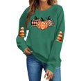 thumbnail image 2 of TKLPEHG Womans Thanksgiving Sweatshirts Plaid Polka Dots Pumpkin Graphic Sweatshirt Fall Fashion Crew Neck Holiday Tops Long Sleeve Casual Pullover (Army Green,L), 2 of 6