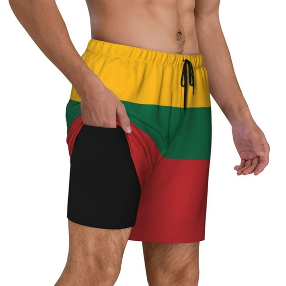 Men's Lithuanian Flag Swim Trunks with Compression Liner Bathing Suit Swimwear