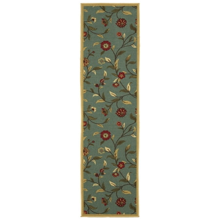 Ottomanson Classics Non-Slip Rubberback Floral Leaves 2x5 Indoor Runner Rug, 20" x 59", Seafoam Flowers