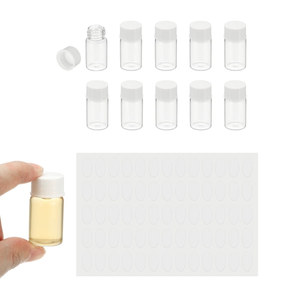 7ml Clear Glass Vials, 10Pcs Sample Vials with Screw Cap Reagent Media Bottle with Labels Leak-Proof Liquid Sample Glass Vial for Lab Laboratory