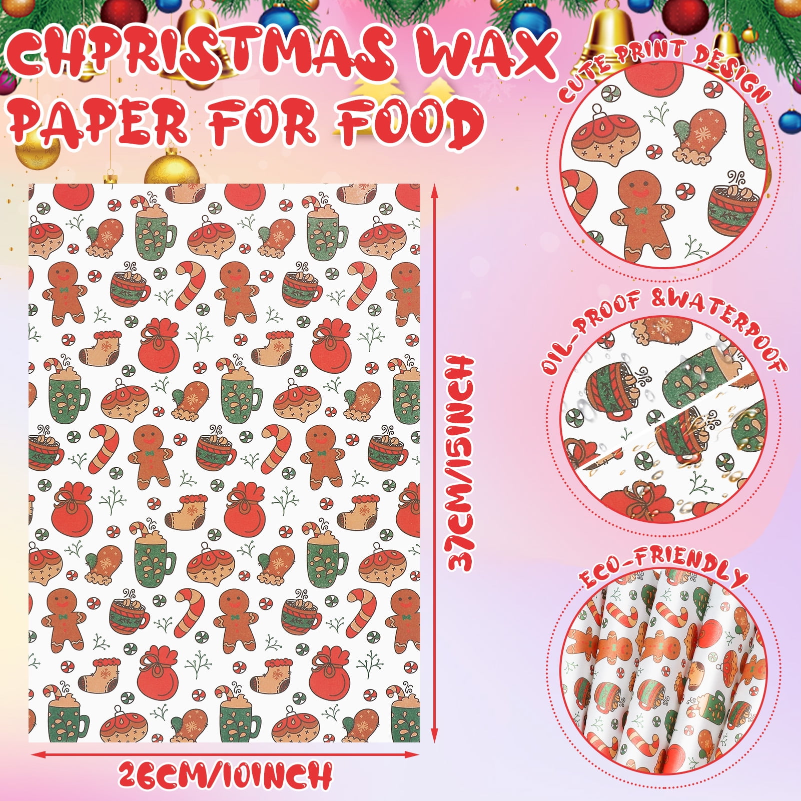 200 Pcs Christmas Wax Paper Sheets Sandwich Wrap Paper Elk Snowflake  Christmas Tree Chocolate Print Decorative Parchment Paper Greaseproof Food