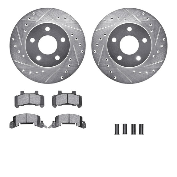 Dynamic Friction Company Front Brake Rotors-Drilled and Slotted-Silver with 5000 Advanced Brake Pads includes Hardware 7512-47065