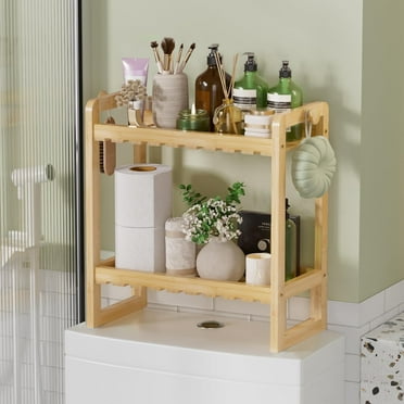Bamboo Over The Toilet Storage Shelf - 2-Tier Bathroom Organizers and Storage Shelves, 2 in 1 Dual Stable Above Over Toilet Bathroom Shelf Home Storage Rack for Small Bathroom, Space Saver